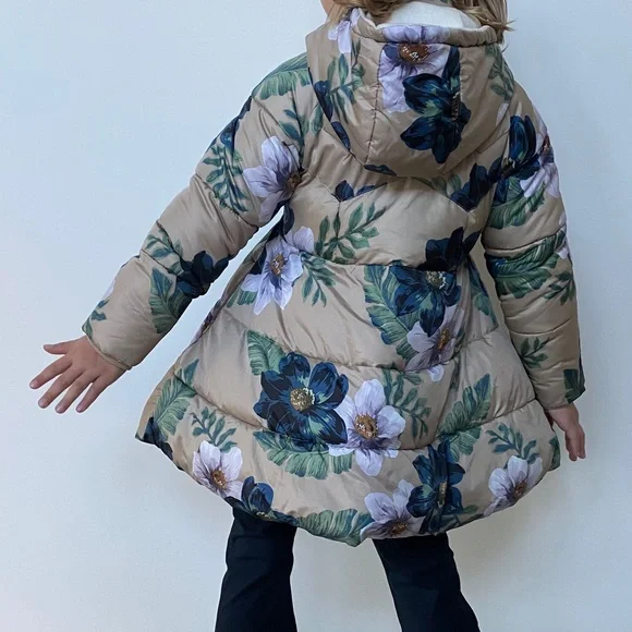 Size 7/8 Floral Kids Puffer Jacket - Picture 3 of 6